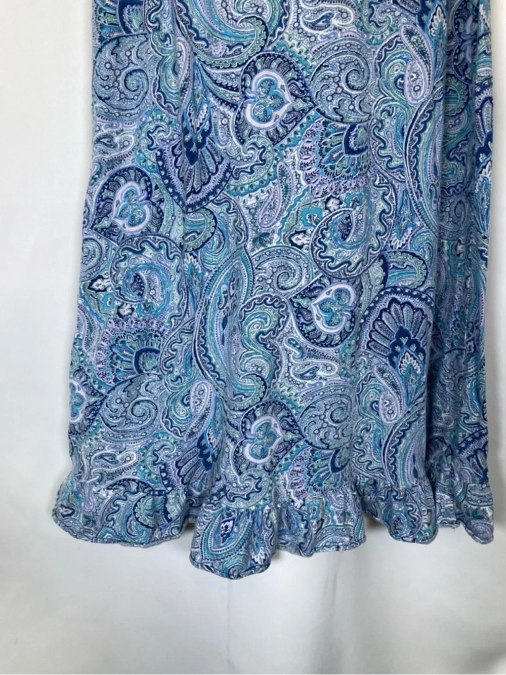 Lauren Ralph Lauren Blue Paisley Sleeveless Ruffle Nightgown Sz Sm - Picture 7 of 8